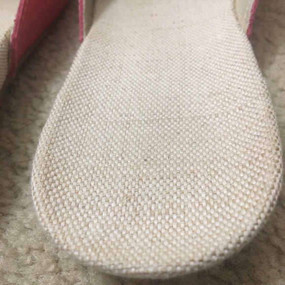 Lands End Patent Leather Slip On Mules Peep Toe Burlap Footbed Rubber Sole 8M - Picture 5 of 10